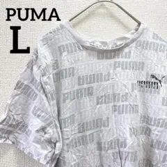 希少✨️PUMA【L】プーマ 総柄 ロゴ 半袖Tシャツ ホワイト グレー キッズ
