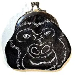 ゴリラ　ごりら　刺繍　本革　レザーポーチ コインケース　小銭入れ　シル