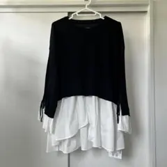 ABITOKYO レイヤードデザイン長袖トップス M ブラック/ホワイトのサムネイル