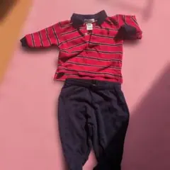 Ralph Lauren 赤とネイビー ストライプロンパース