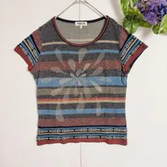 フォロー割✨ HIROKO BIS 半袖ニット 9号 M マルチカラー ボーダーのサムネイル