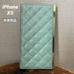 iPhone XS xs ケース 手帳型 エメナルドグリーン キルティング