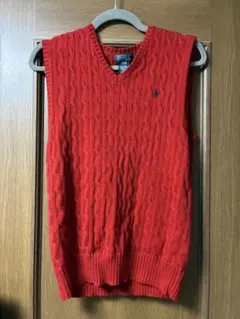 ポロラルフローレンレッド ケーブルニット ベストポニー刺繍