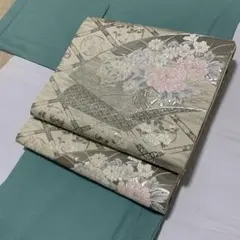 正絹袋帯＊銀系 花柄
