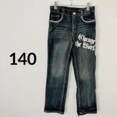 Gパン　140　キッズ　ジュニア　濃紺　プリント　かっこいい　ウエスト調整ゴム