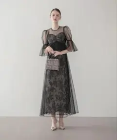 LEJA フラワースパンコールチュールシアーキャミワンピースドレス