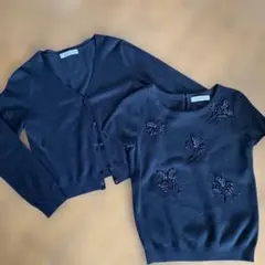 Apuweiser-riche ブラック カーディガン・半袖ニット　アンサンブル