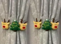 2セット4点クリスマスカーテンタイバックぬいぐるみ風チャーム付き