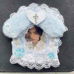 ハンドメイド 硬質ケース デコ レースデコ 水色 レース うさ耳 フリル