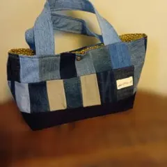デニムパッチワークトートバッグ