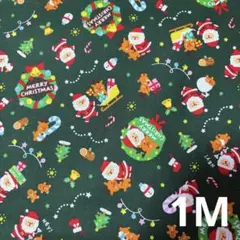 クリスマス柄生地　サンタ　トナカイ　雪だるま　1M Xmas クリスマス 赤系