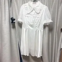 LLサイズ ホワイト ミニワンピース 半袖 フリル付き