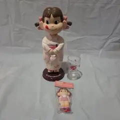 不二家のペコちゃん人形 着物姿 グラス マスコット 3点セット