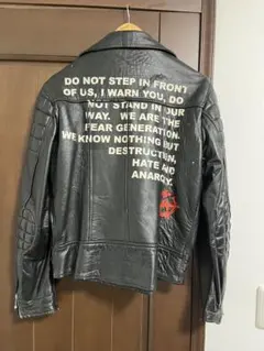 ヴィンテージ レザーダブル ライダースジャケット バッグプリントあり