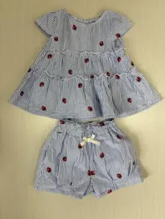 いちご刺繍付きストライプセット アプレレクール セットアップ チュニック