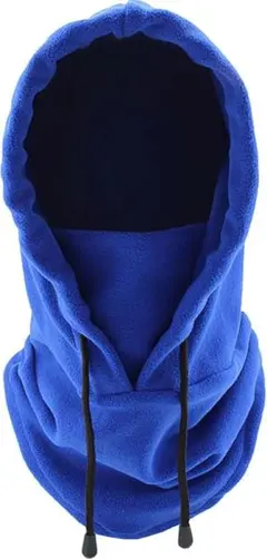 ネックウォーマー バラクラバ フード 裏起毛 男女両用 調節紐付き ブルー 青