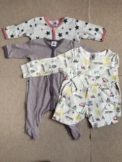 PETIT BATEAU 長袖ロンパース2枚＆パジャマの3点セット