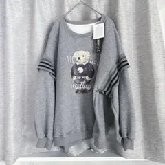 くま ベア フリル オーバーサイズ トレーナー グレー