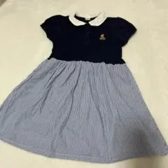 プティマイン ネイビー ストライプ 半袖 ワンピース 130