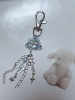 クラゲチャーム 水色 ビーズキーホルダー コレクトブック