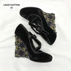 LOUIS VUITTON ウェッジパンプス ヒール ラインストーン ベルベットのサムネイル