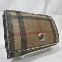 BURBERRY 三つ折り財布 ノバチェック シルバー金具 PVC 黒 ベージュ