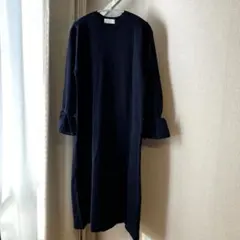 OPAQUE.CLIP 長袖 フリル袖 ニットワンピース　ネイビー