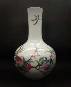居仁堂製 粉彩 桃図 天球瓶 高さ約17.3cm 箱付き - メルカリ