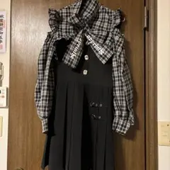 アンクルージュチェック柄フリルブラウスとスカートセット