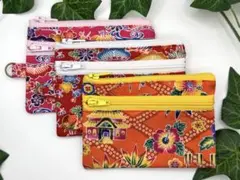 ダブルファスナーミニポーチ　ハンドメイド　沖縄　紅型　3個セット