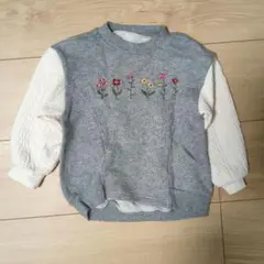 90 花柄刺繍 トレーナー グレー