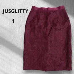 ジャスグリッティー　レース　タイトスカート　ひざ丈　ボルドー　サイズ１　きれいめ
