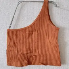 アウラ リブ ワンショルダー タンクトップ オレンジ 無地 S/M デート