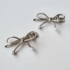 【2個セット】リボンヘアピン / シルバー