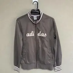 【adidas】 トラックジャケット ブラウン×ピンク Lサイズ ロゴ刺繍