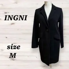 イング（M）ロングジャケット ブラック テーラード　黒　綿混　コート　シンプル