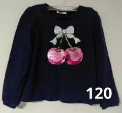 anyFAM チェリー スパンコール 長袖カットソー 120 ネイビー