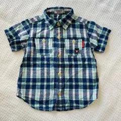DOUBLE.B ダブルビー　ミキハウス　チェック柄 半袖シャツ 90 青　水色
