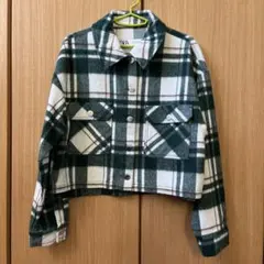 ZARA グリーン・ホワイト チェック クロップドジャケット Mサイズ