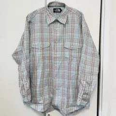 90s 00s ノースフェイス 黒タグ 長袖 チェック　ワーク　スプリングシャツ