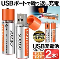 充電器・充電アダプタ不要USB充電池 2本セット(単４)のサムネイル