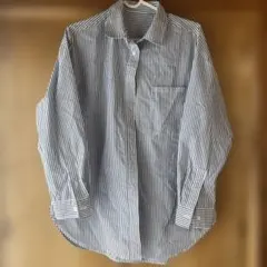 GU ストライプ オーバーサイズ長袖シャツ ブルー Sサイズ