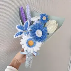 青色オーダー　ハンドメイドブーケ　枯れないお花