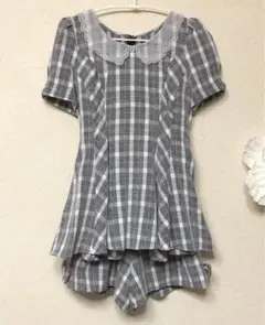 シークレットハニー　チェック柄半袖プルオーバーとショートパンツセットアップ　美品