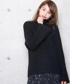 lala Bom ハイネックゆったりキレイカラー編みニット ブラック
