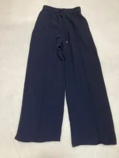 ネイビー ワイドパンツ ゴムウエスト