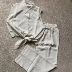 アイボリー ドット柄 セットアップ