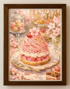 【水彩画アート】桃色の夢をひとすくい 2L版写真用紙