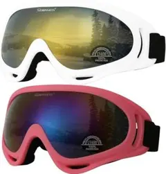 2点セット✨️ スキーゴーグル スノー メガネ 白 ピンク フレーム バイク