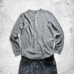 waffle henley long tee uniqlo gray y2k